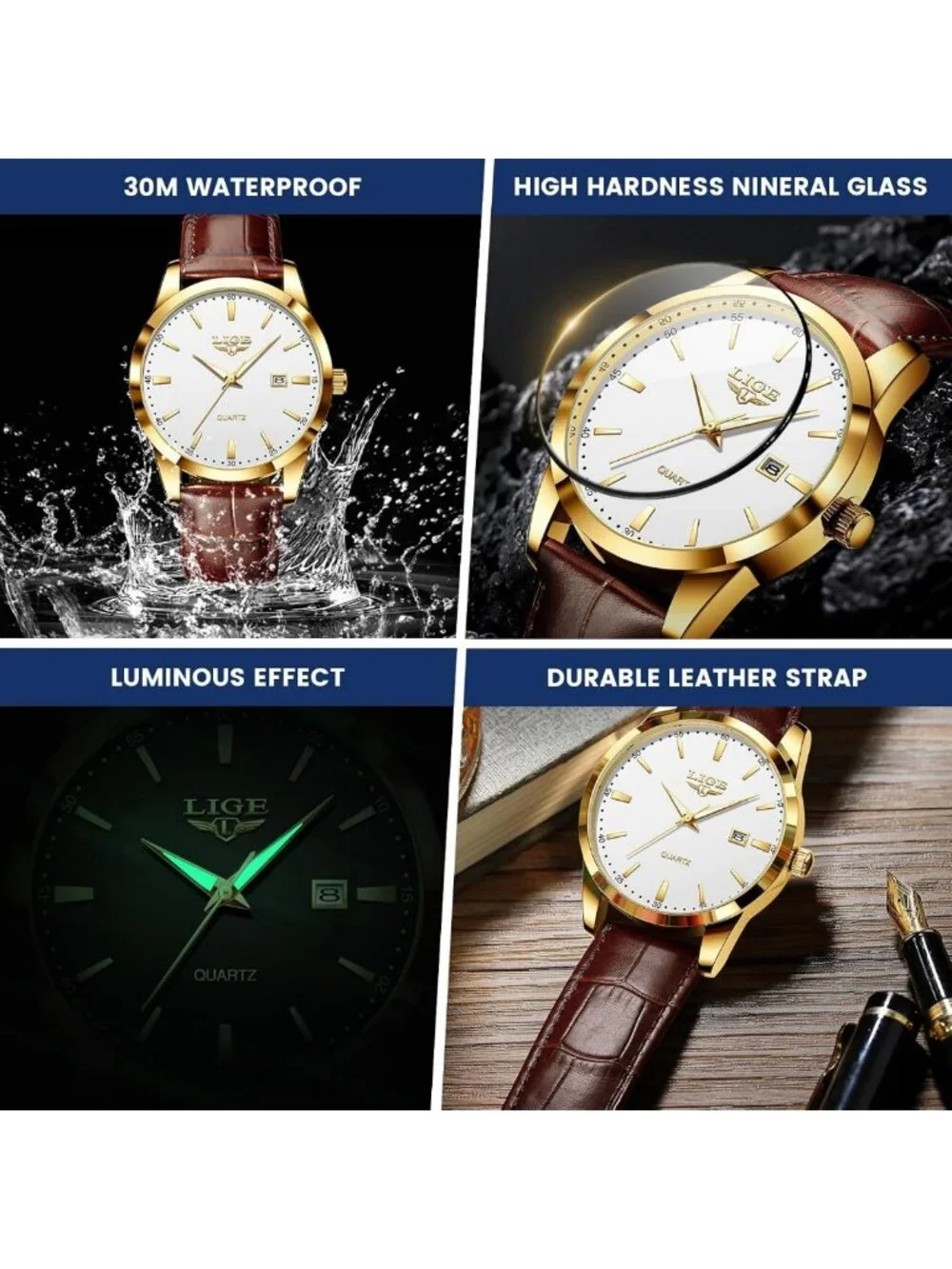 Stylish Waterproof Analog Dress Watch for Men - Vintage Chronograph, Leather